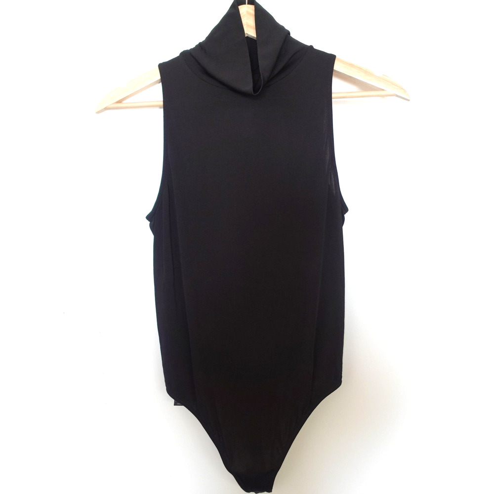 Vintage Wolford Viscool Bodysuit Womens‎ Small Black Turtleneck Backless Top